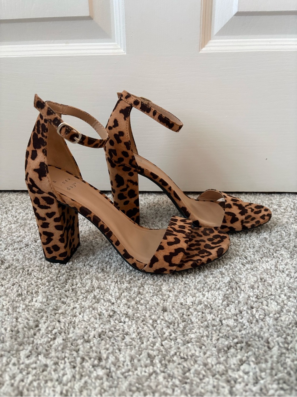 A New Day Leopard Print Ankle-Strap Block Heels - Brown/Black